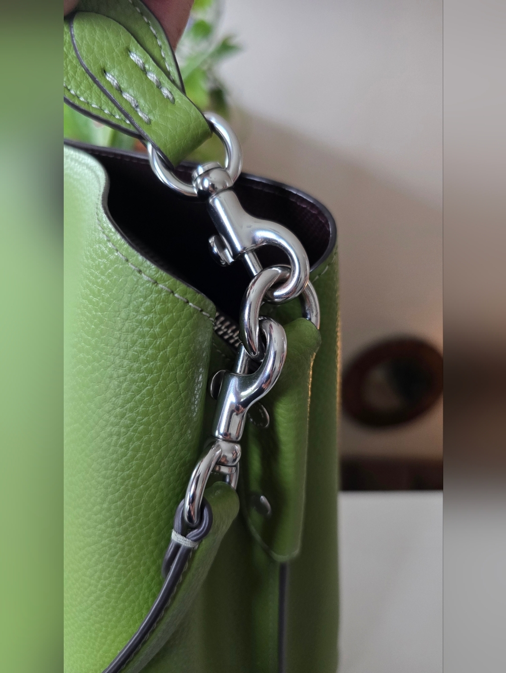 Coach Pebbled Leather Willow Dark Lime Color Shoulder Bag #C2621 - Picture 10 of 16
